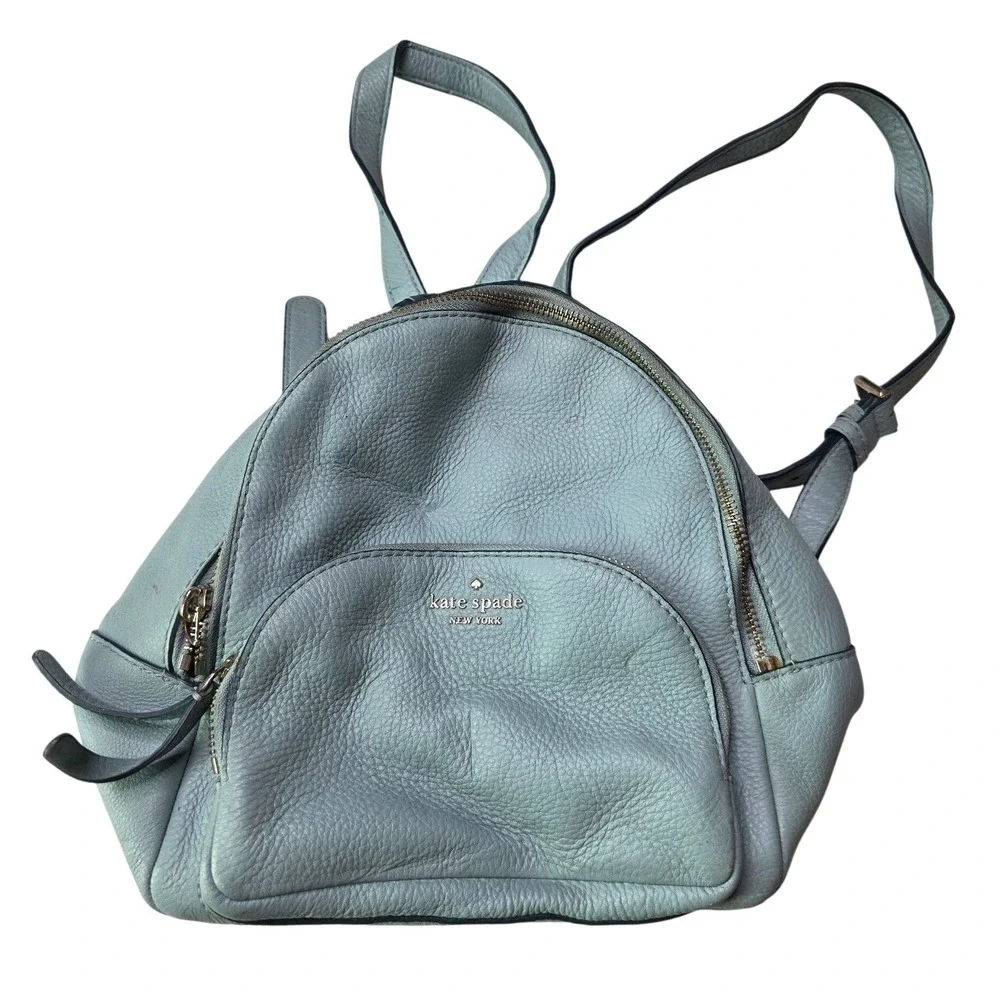 Kate‎ Spade New York Pebbled Leather Backpack Light Blue Gold Tone Hardware P4